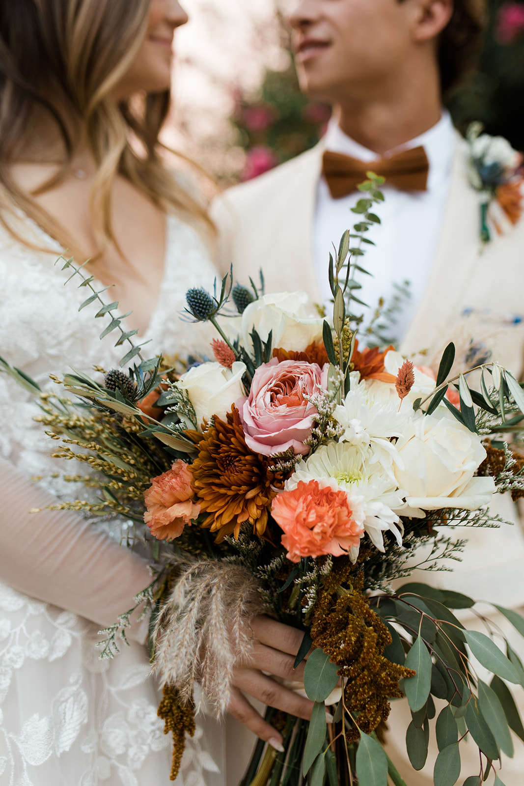 intimate boho-chic bride and groom earth tones