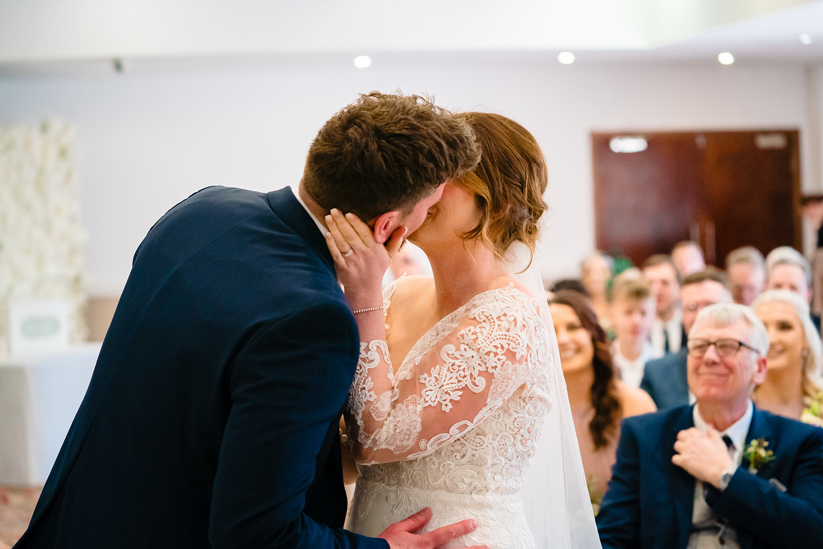 bride and groom kiss at Hellaby Hall 