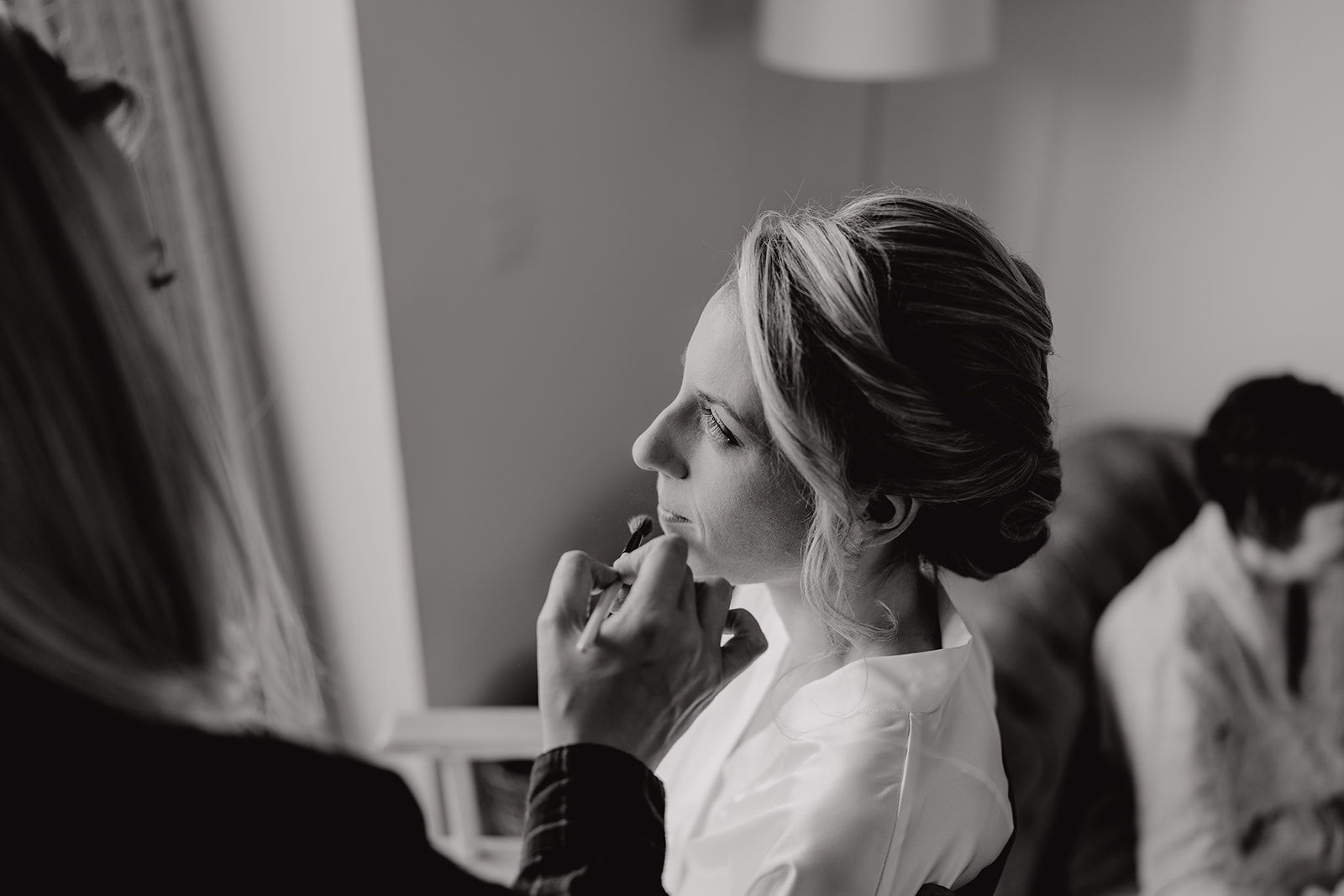 Hazel Gap Wedding Photography - the bride, having her make-up applied on the morning of her wedding