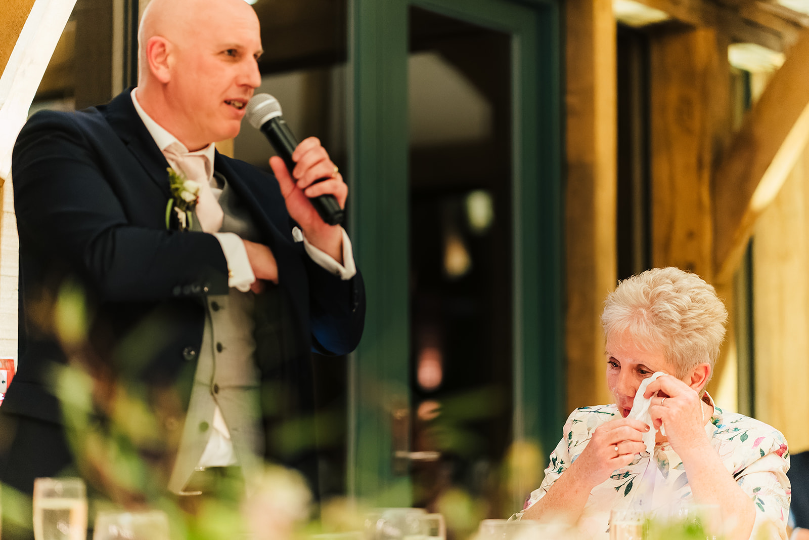 Hazel Gap Wedding Photography - the mother of the groom getting emotional during the wedding speeches