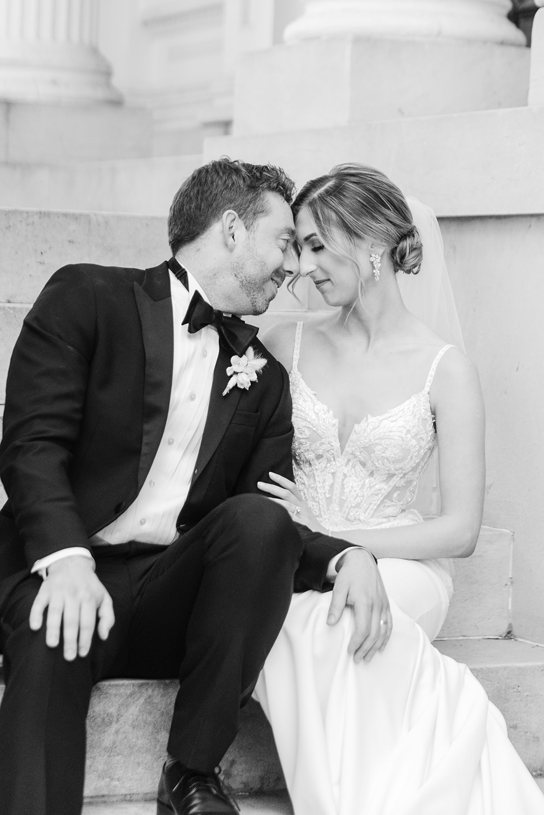 Black and white portrait of Bride and Groom. 