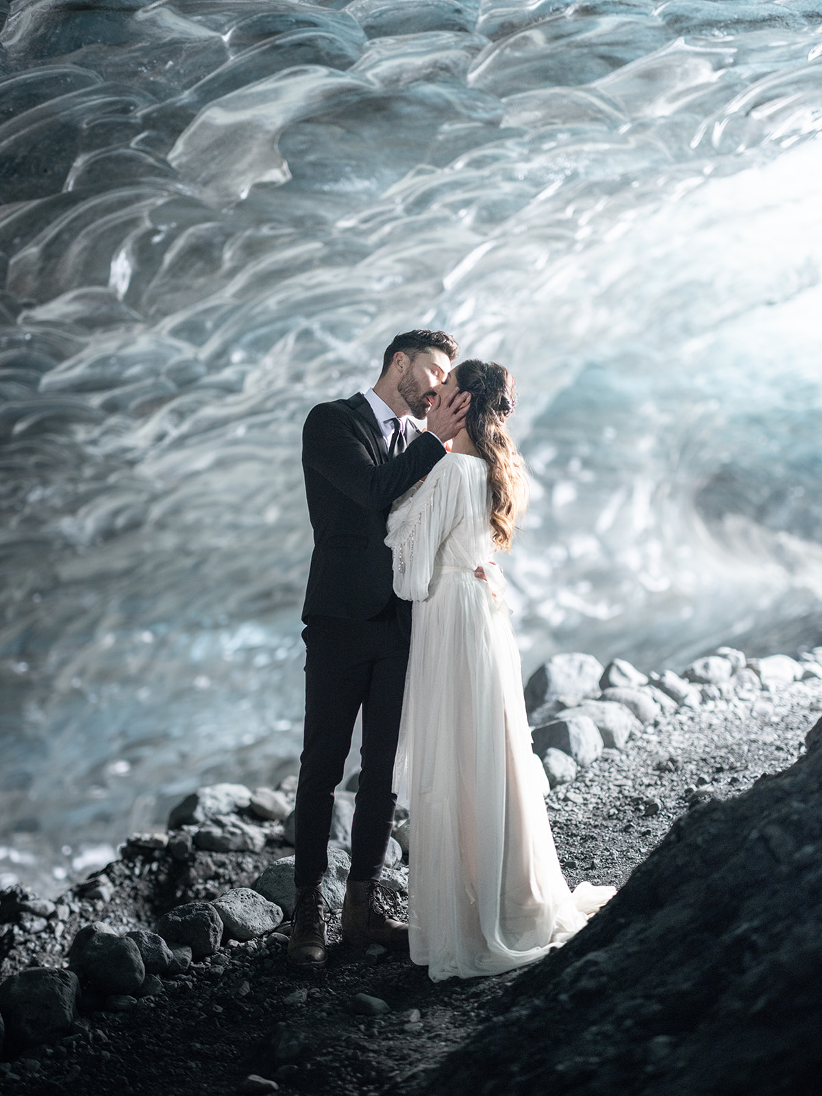 Iceland Ice cave elopement. 