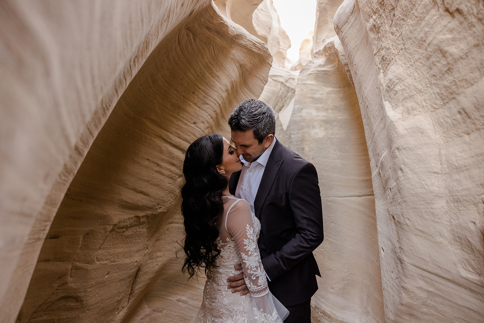 bride and groom in the desert at amangiri