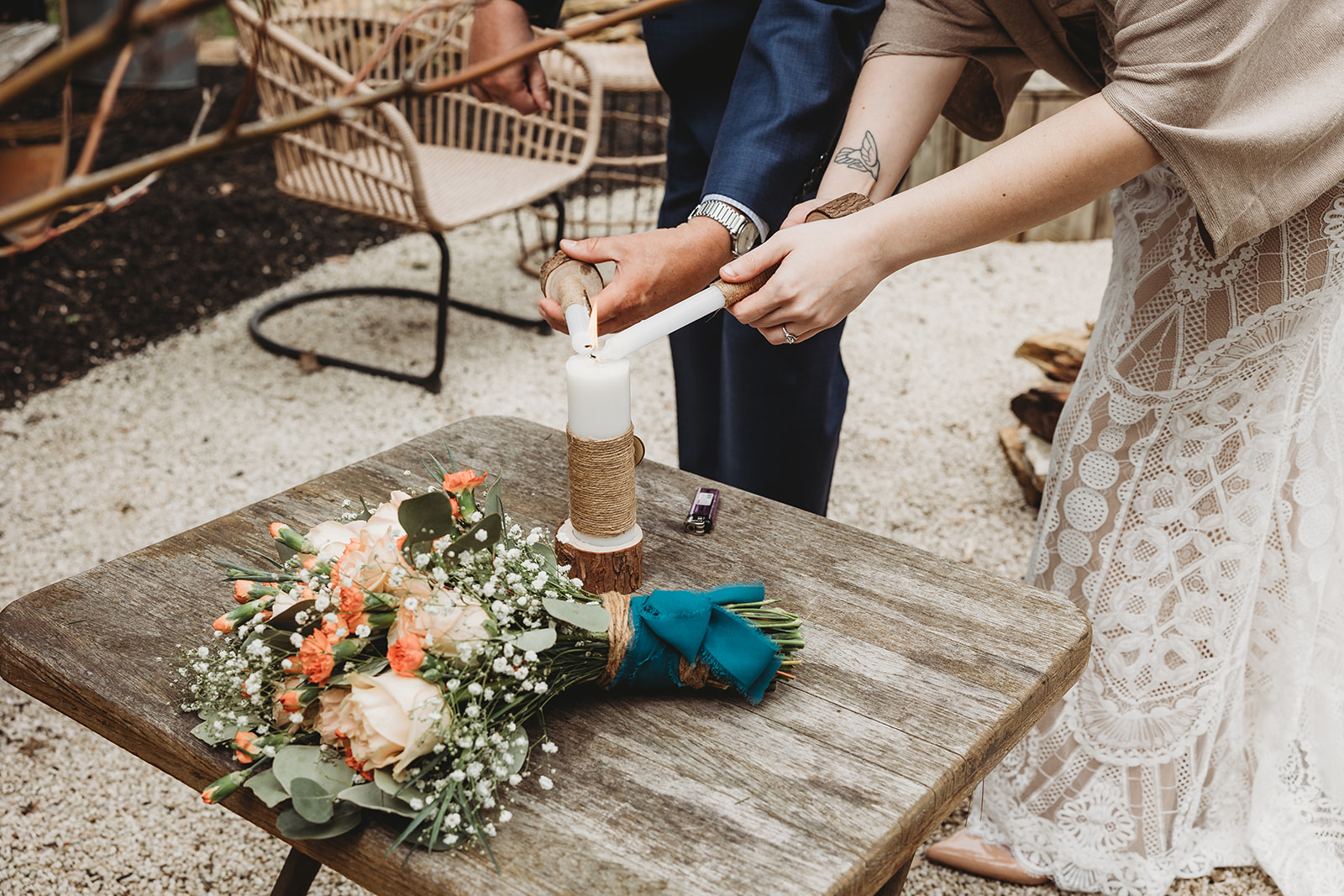 stunning intimate bohemian elopement Honeybrook Chester Berks County Pennsyvlania AirBnb vintage candle unity ceremony