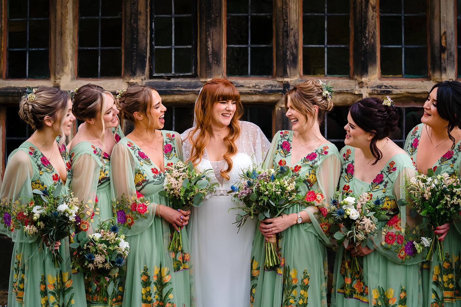 bridemaids images outside Oakwell Hall