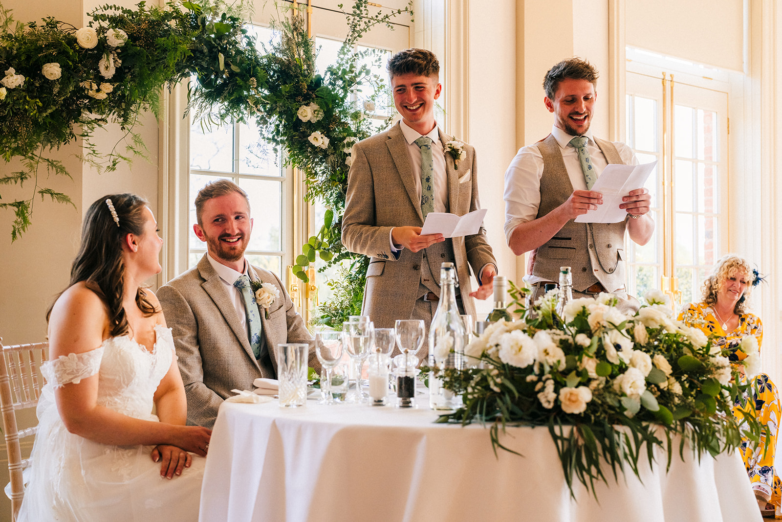 Hodsock Priory Wedding Photography - the grooms brothers share the responsibility of doing the best man speech