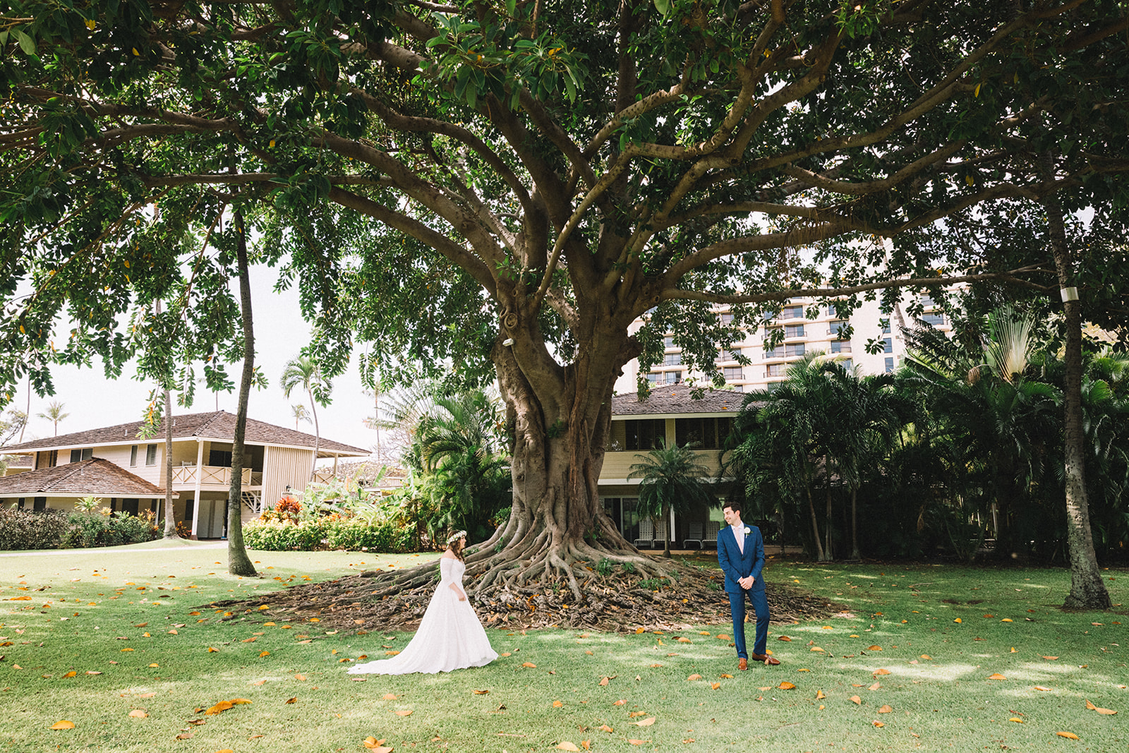 Couple has an intimate first look before exchanging vows in the Maui Hawaiian sunset. 