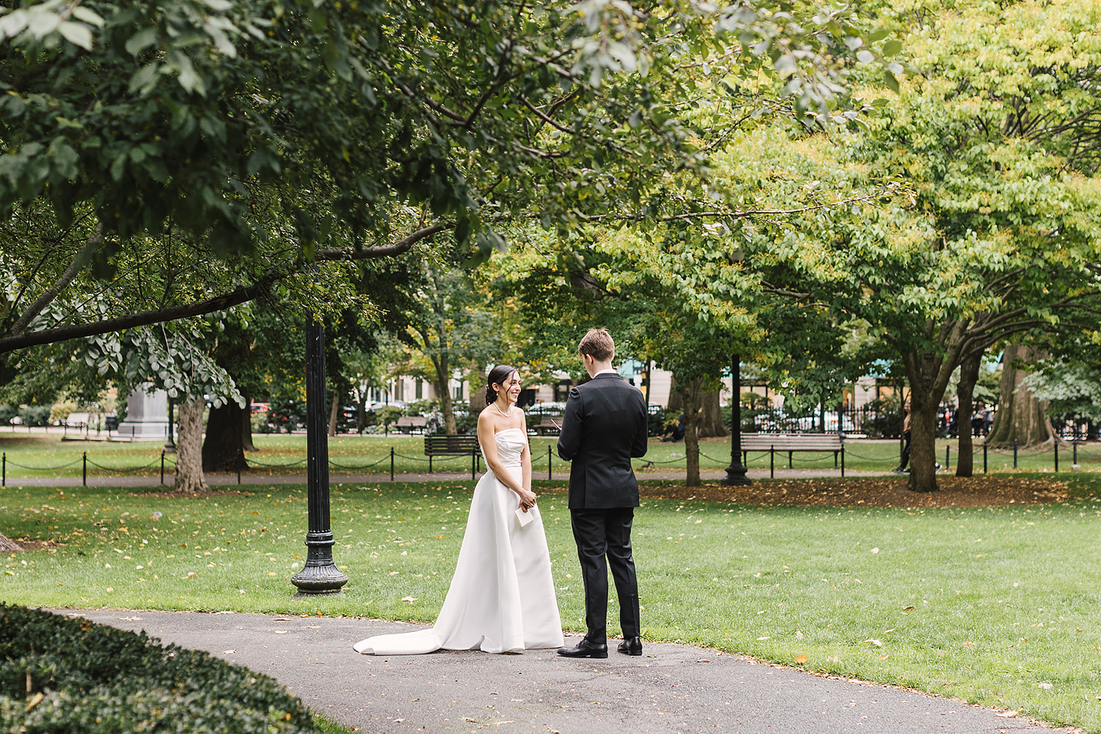 The Newbury Boston wedding October First look public gardens vows