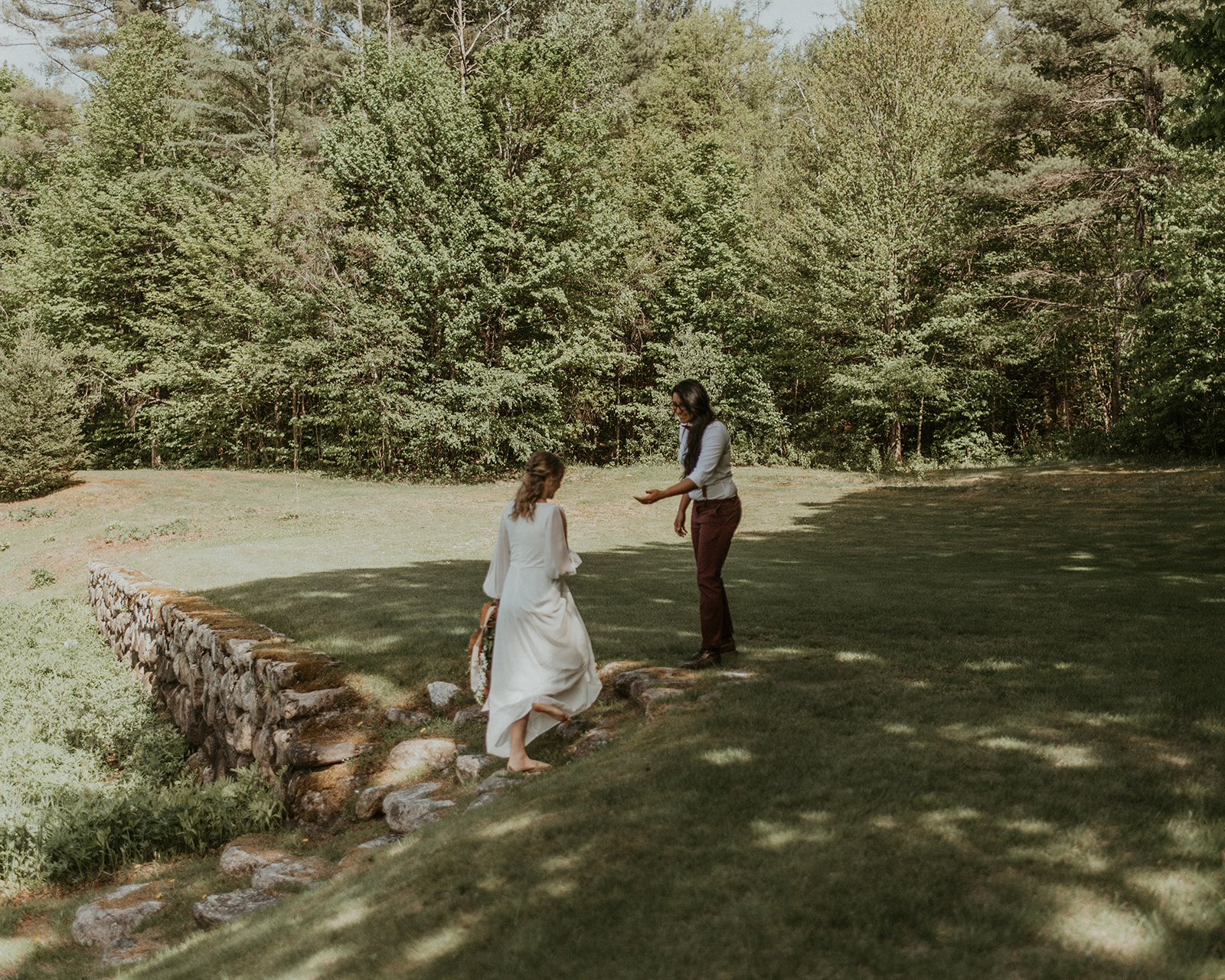 Bride and Bride First look at White Mountains Elopement