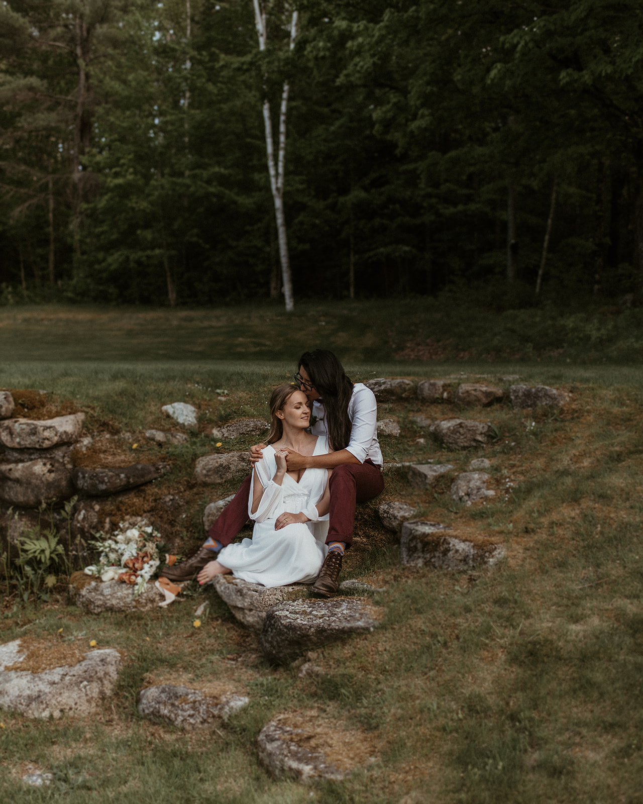 Brides pose together for portraits at Horse and Hound Inn