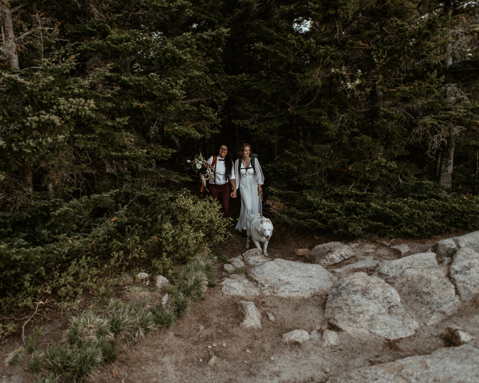 Brides make it to the peak of Mount Willard for their New Hampshire Adventure Elopement
