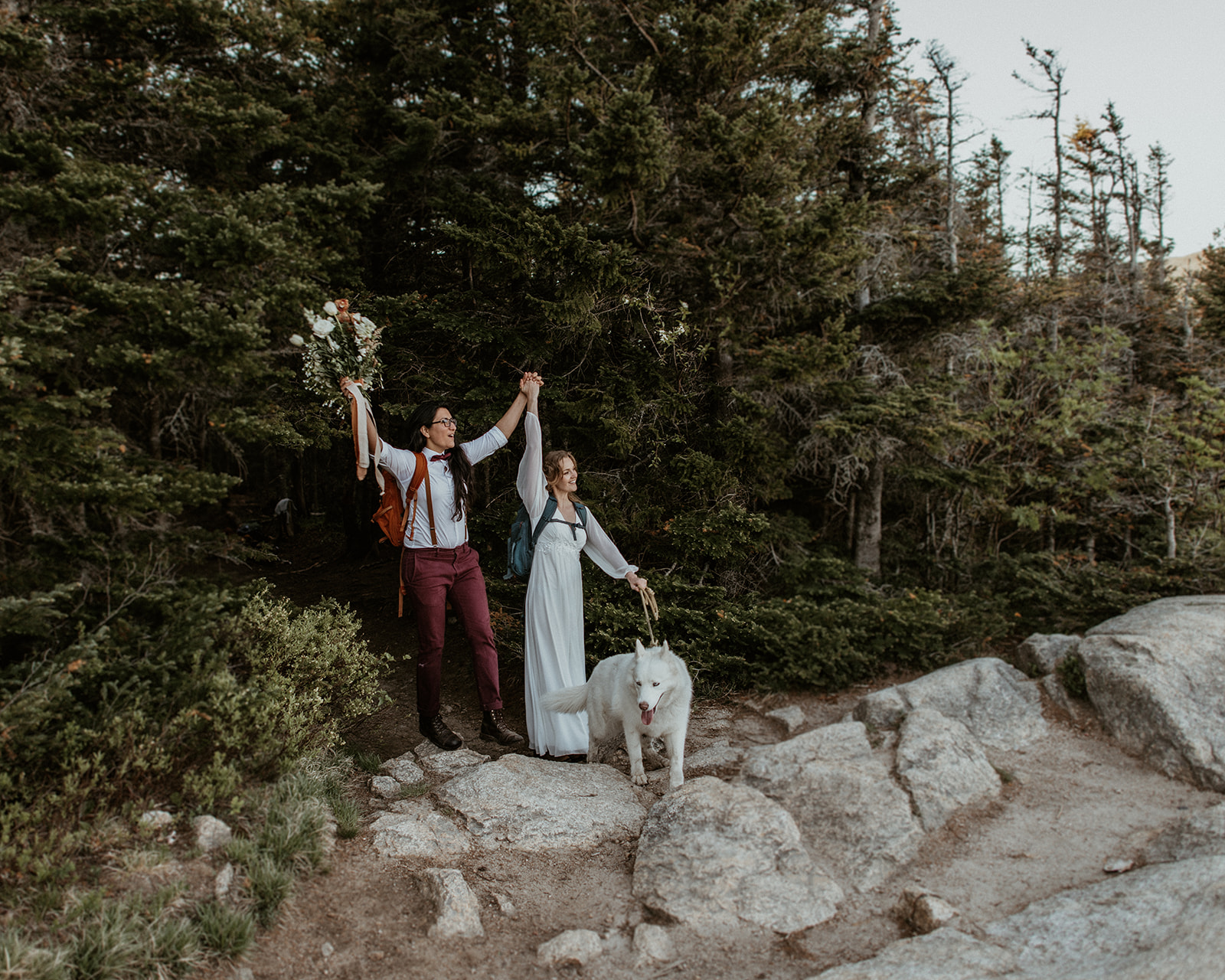 Brides make it to the peak of Mount Willard for their New Hampshire Adventure Elopement