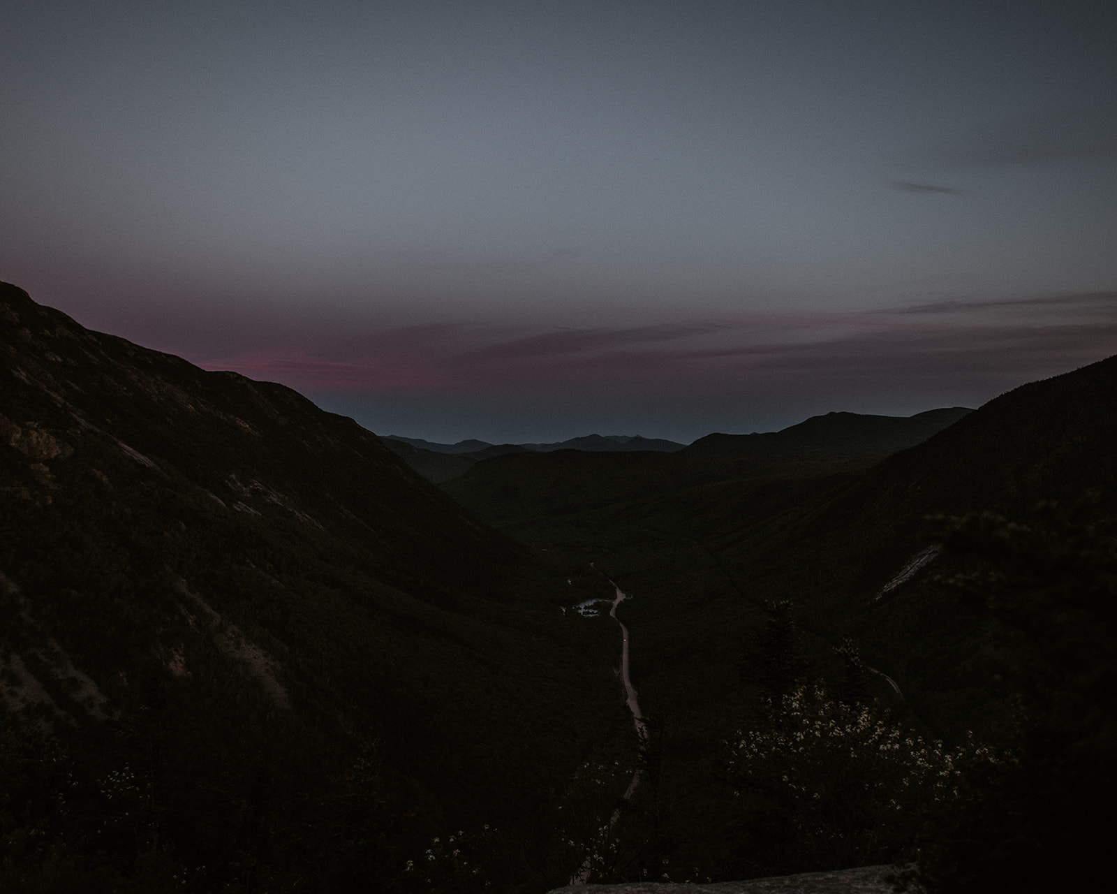 Nightfall view of Crawford Notch from Mount Willard
