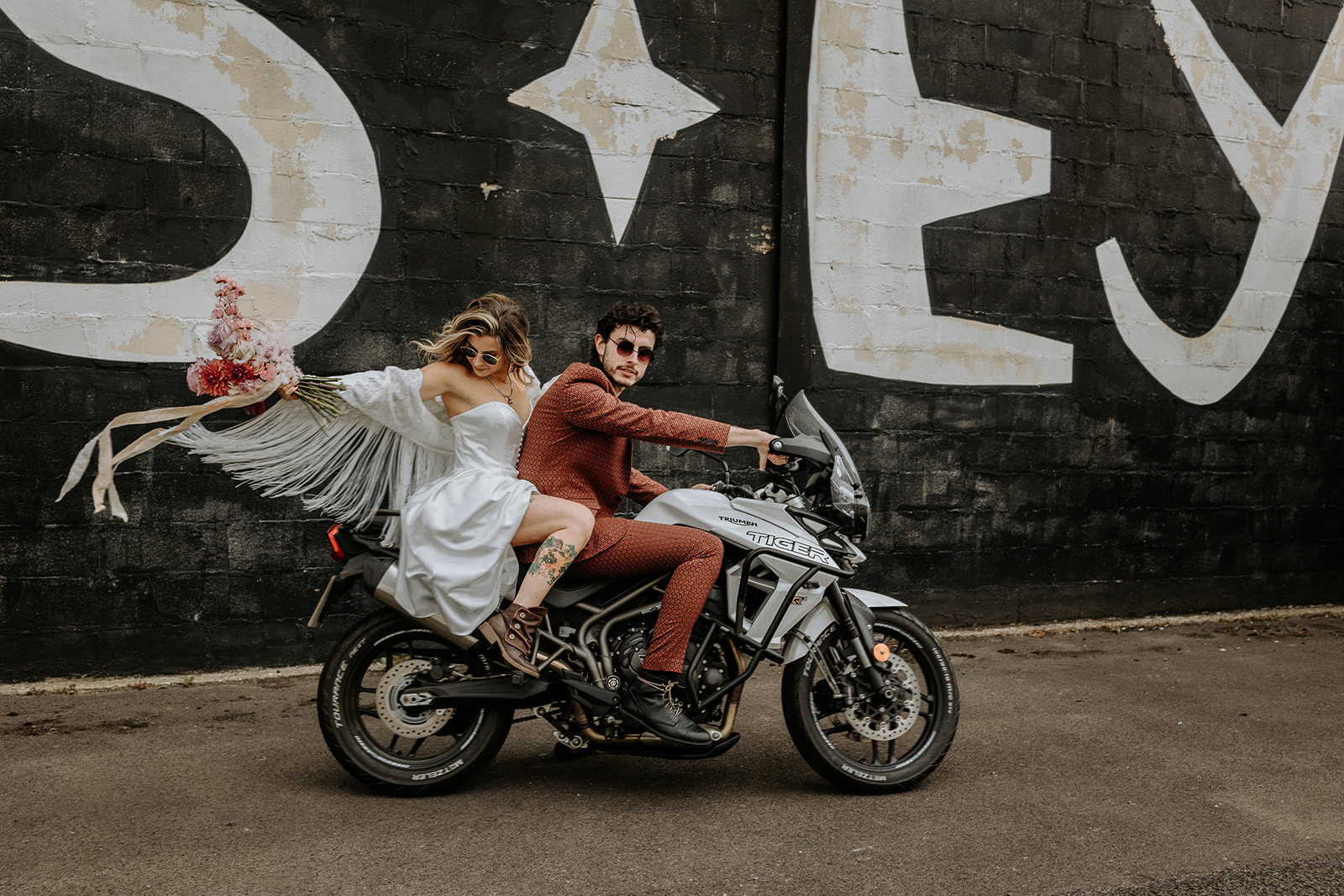 Newcastle upon Tyne modern wedding wedding photographer elopement triumph tiger motorbike