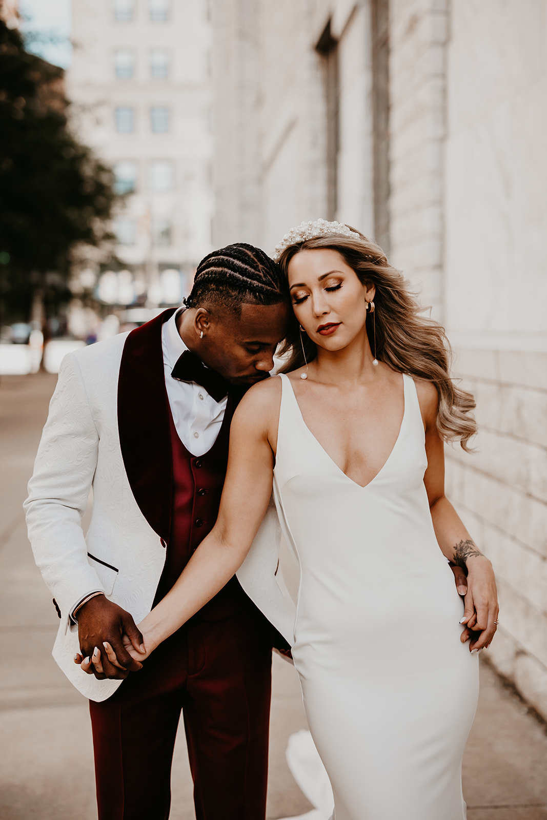 Urban chic wedding portrait in downtown Cleveland - capturing the couple's modern and fashionable aura.