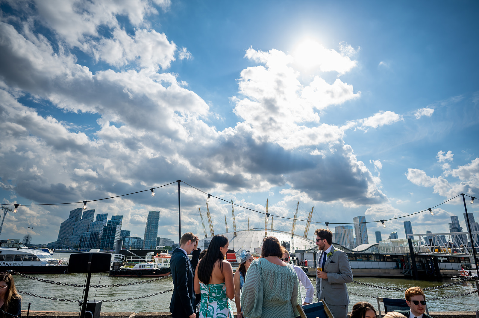 beautiful skies overlooking Thames at Trinity Buoy Wharf Wedding 