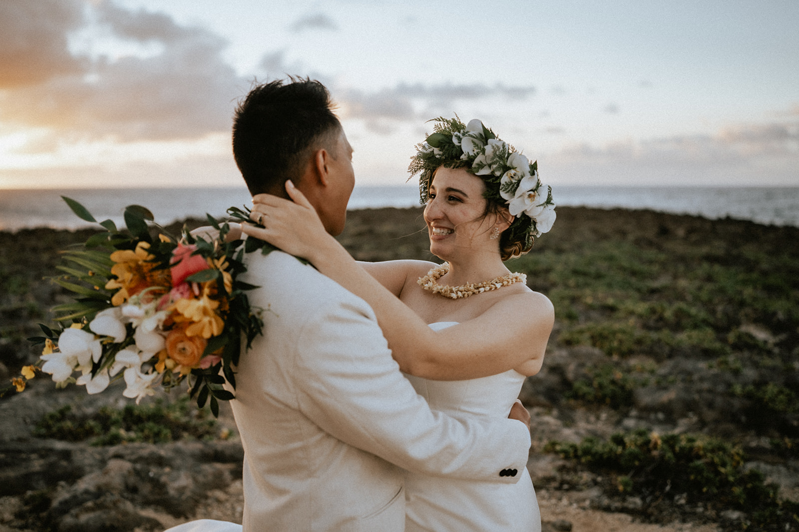 Turtle Bay Resort Wedding, Couple photos at sunset