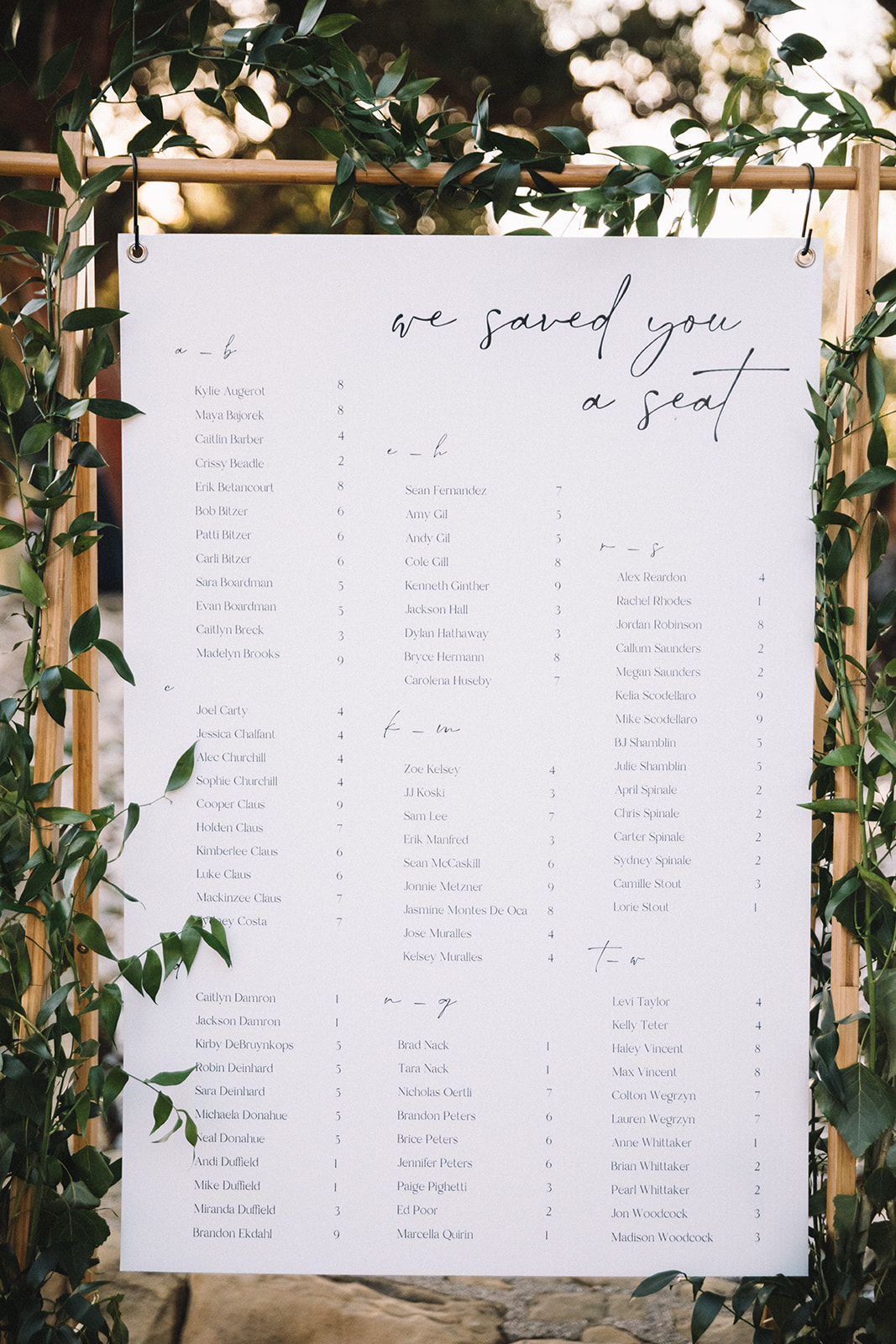 Unique wedding seating chart helps wedding guests find their seats. 