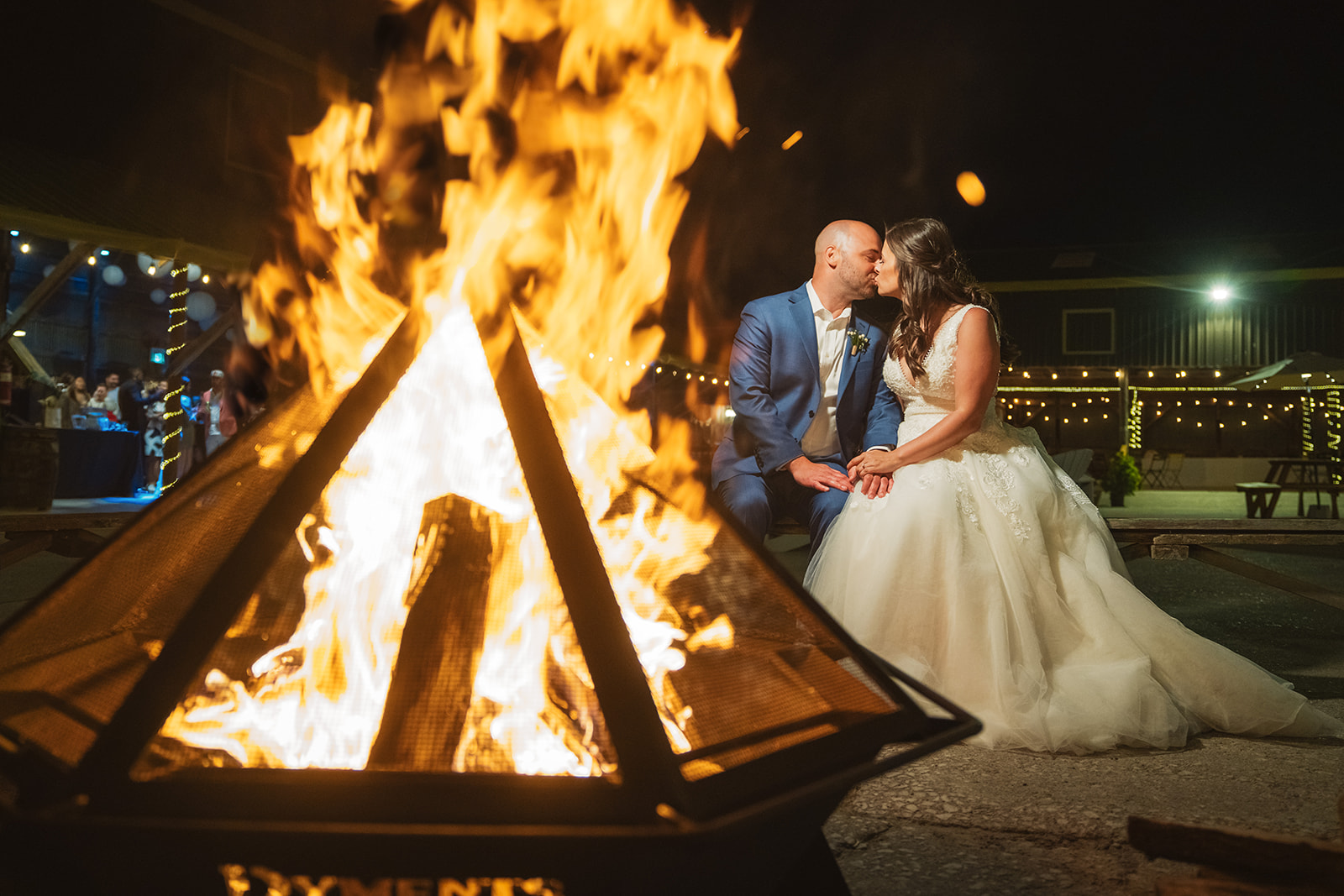 bonfire with bride and groom at Glen Drummond Farm