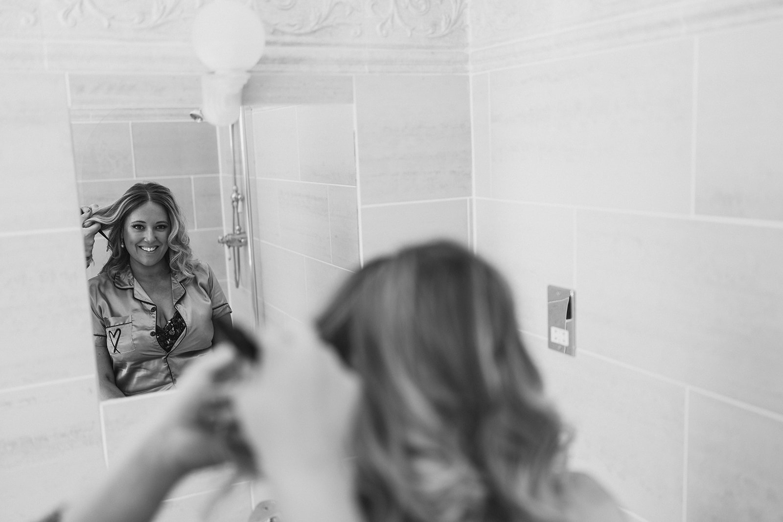 Shottle Hall Wedding Photography - the bridesmaid, having her hair done on the morning of the wedding
