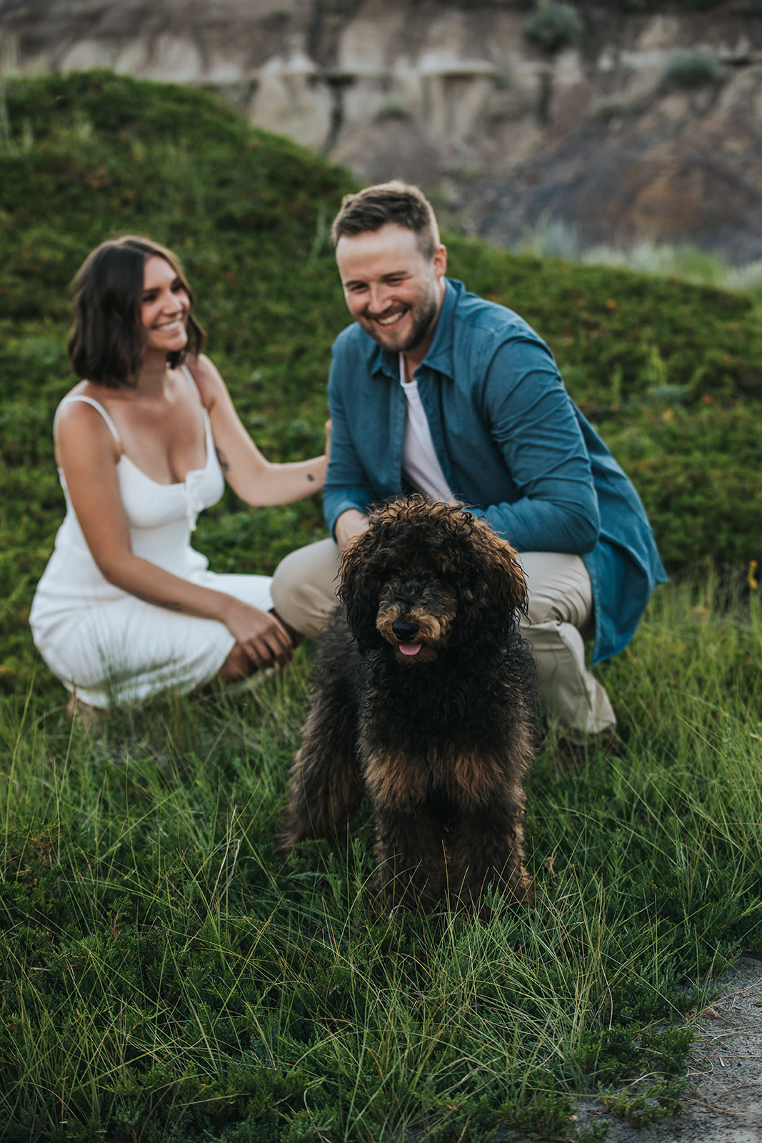 A couple's summer Engagement Photography Session at Horseshoe Canyon with puppy