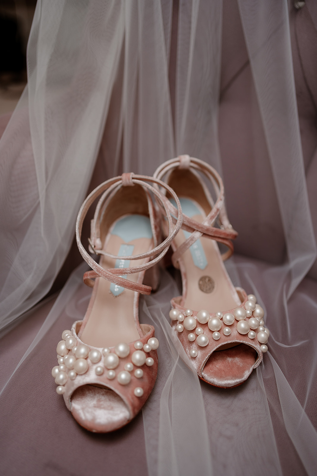 Charlotte Mills pearl shoes at a summer Syrencot wedding