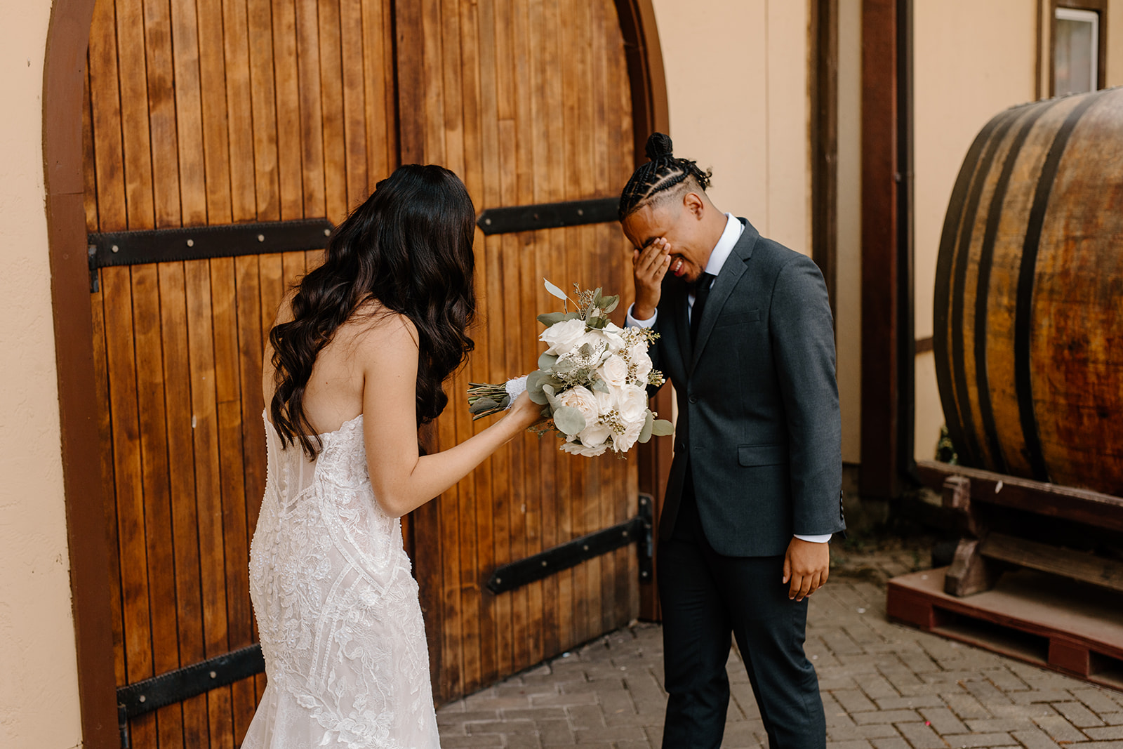 This couple had their first look in front of a winery, to say the least it was very emotional.