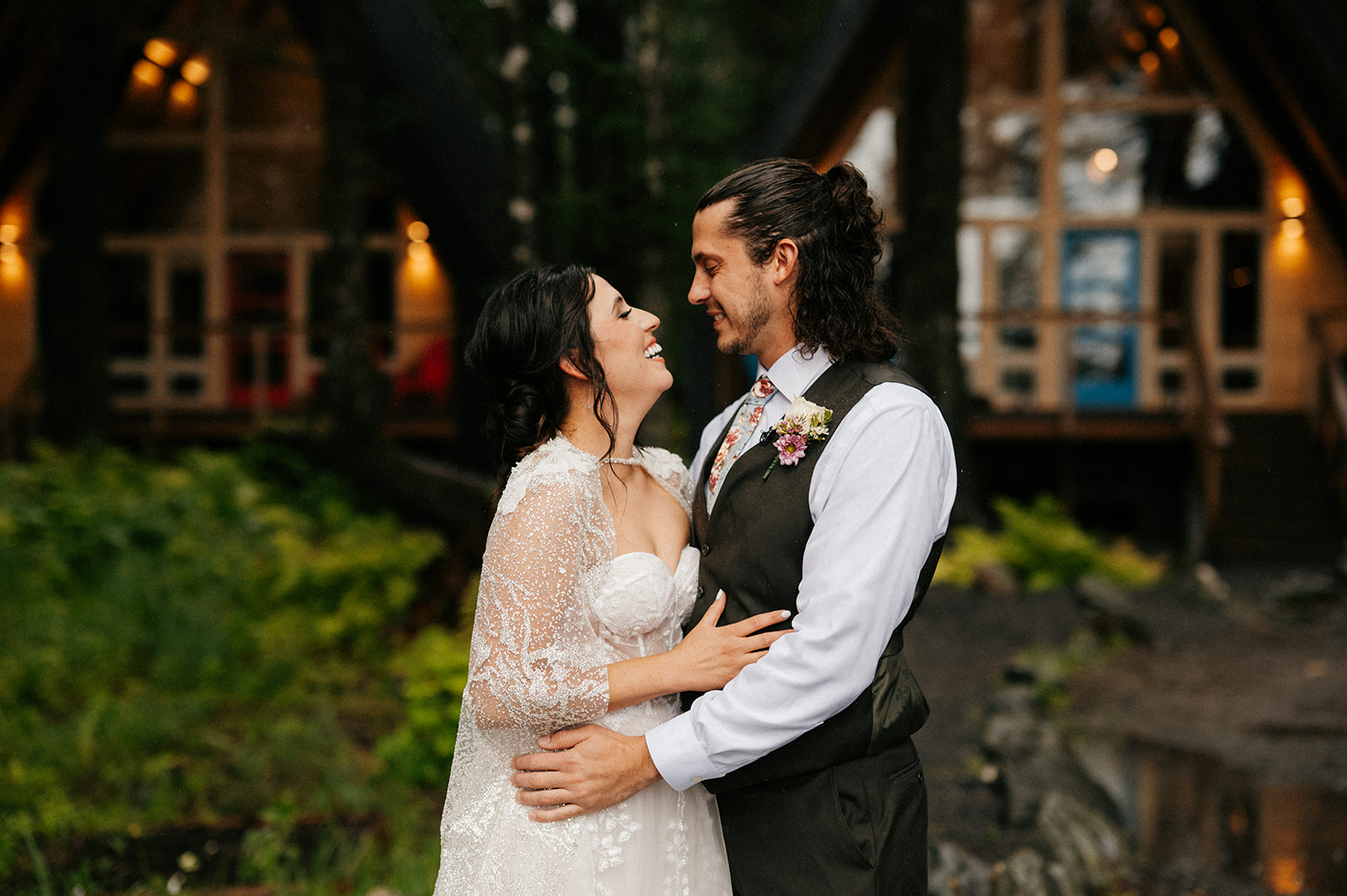 bride and groom at salted roots alaska