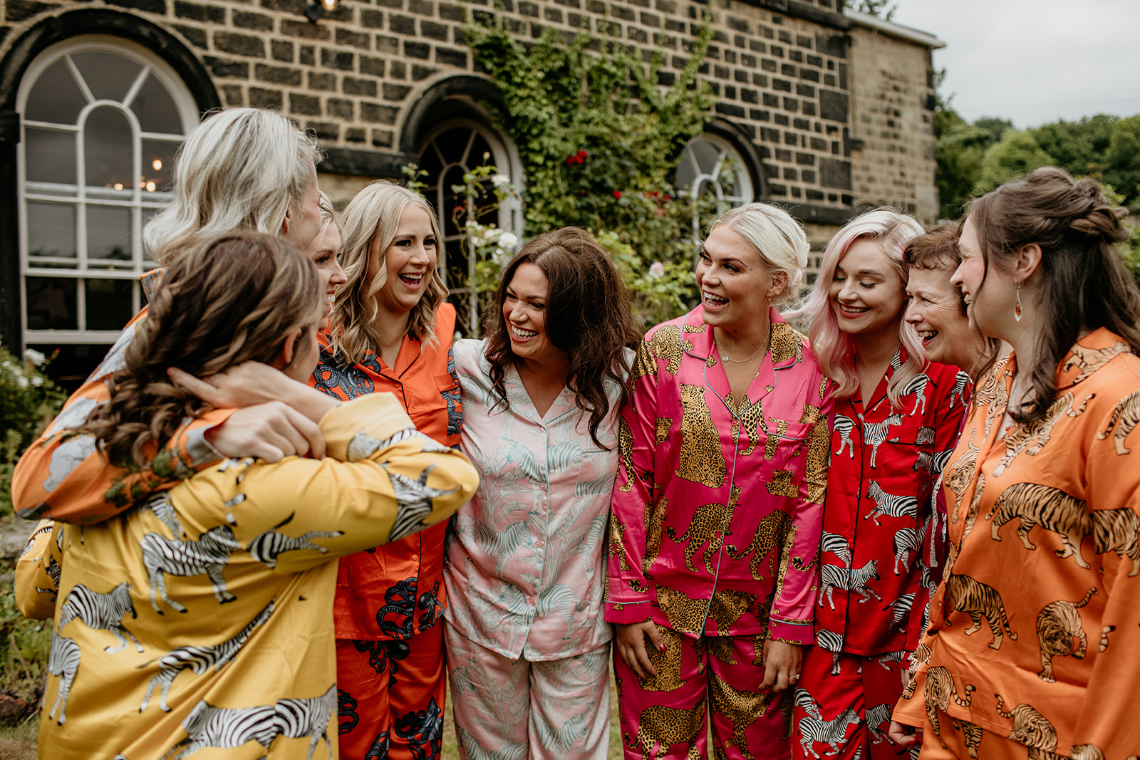 bridal party in matching pyjamas at Harewood holidays getting ready for the wedding day