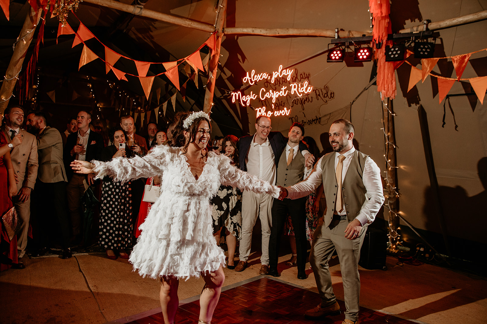 first dance at a wedding in a marquee on Harewood Estate at the hovels