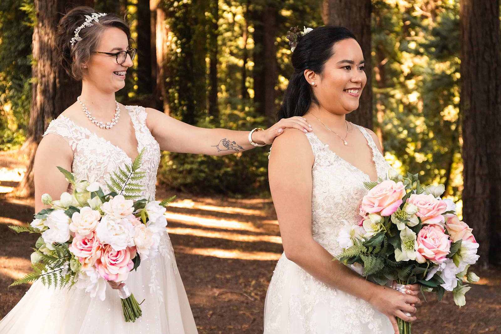 Two brides share their first look at their intimate wedding