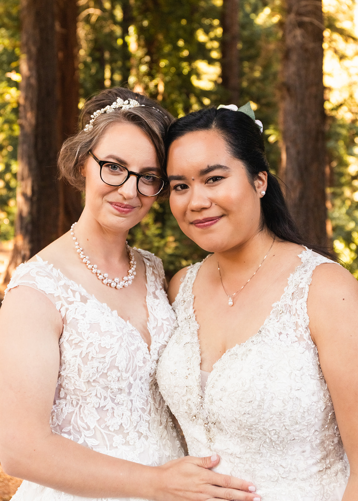 Two brides smiling at their Woodside California microwedding