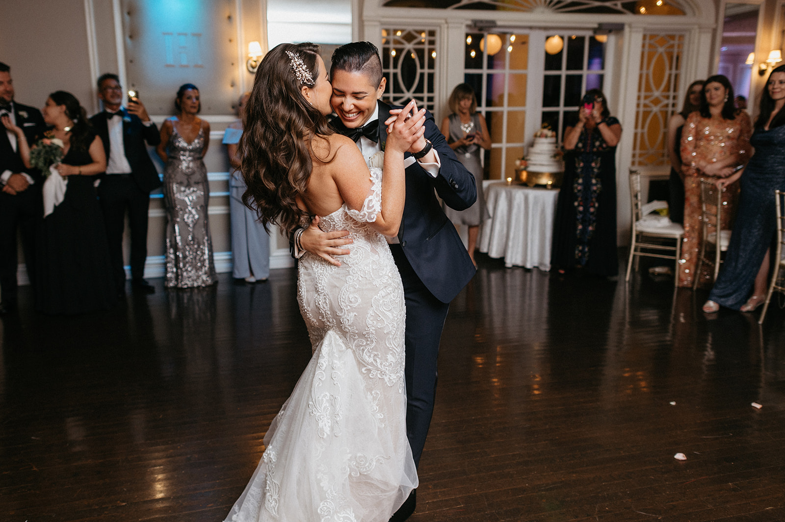 Couple shares first dance during wedding reception at Briarcliff Manor