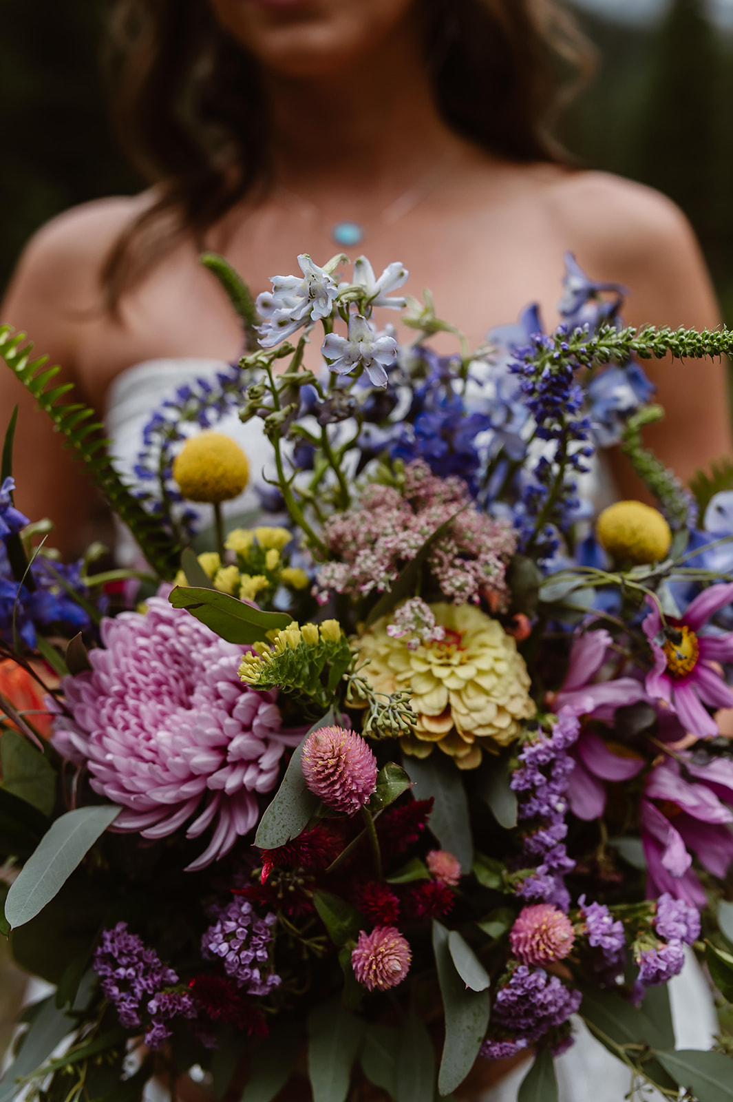 Stunning wildflower bouquet for Clear Lake elopement in the summer. 