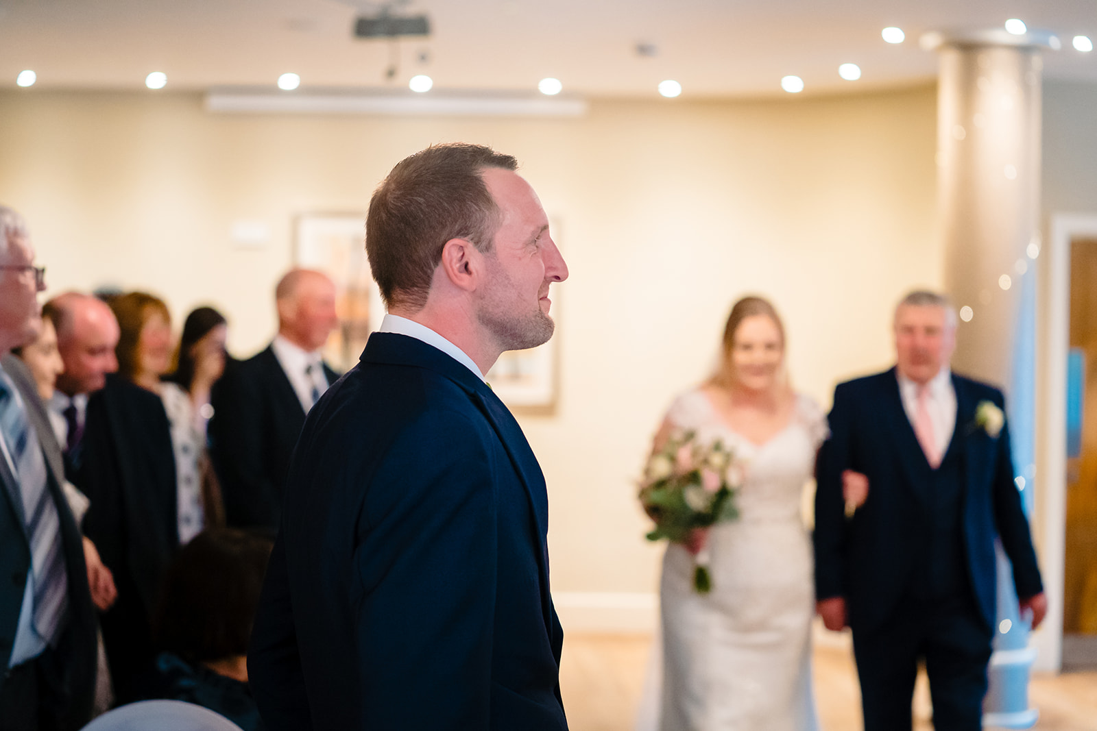 couples first look at each other at a 315 wedding in lepton