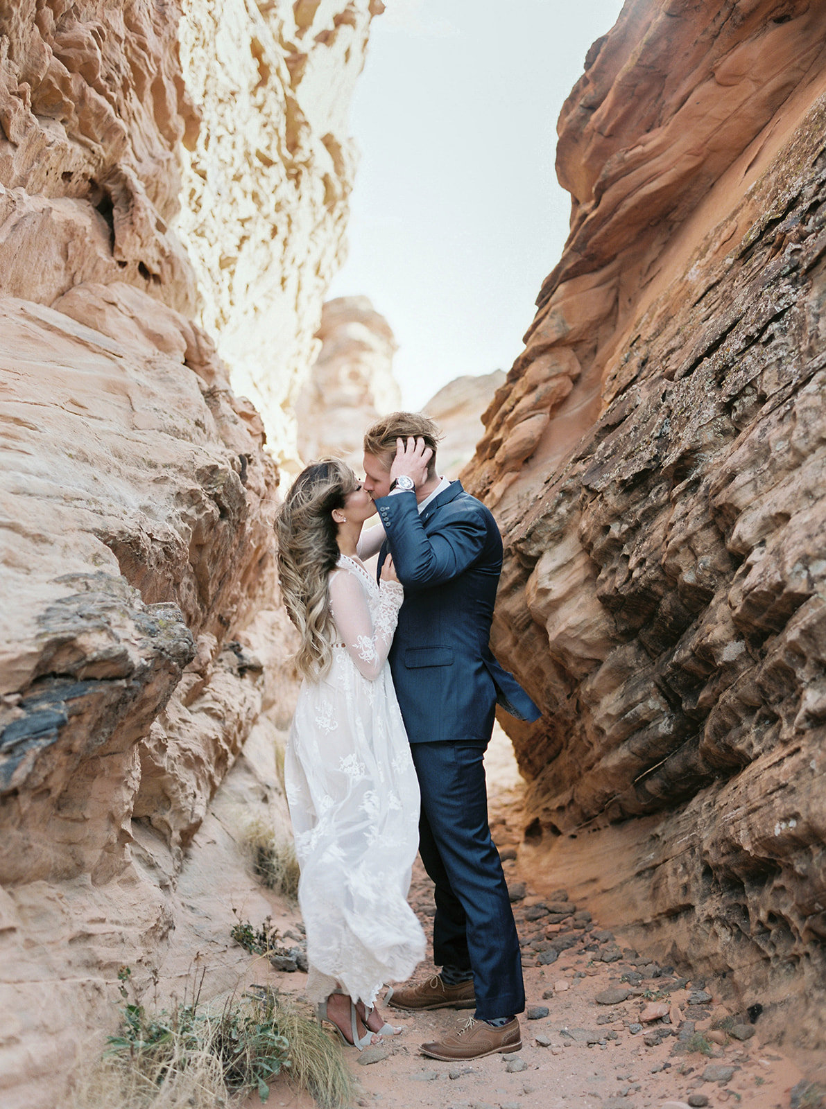 intimate moment with a bride and groom during their elopement day in Zion National Park.