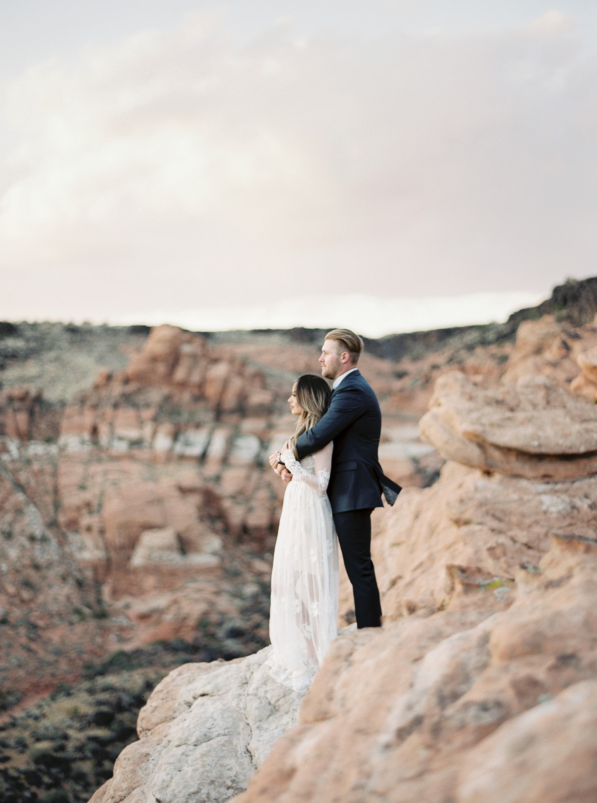 Bride and Groom enjoying the view during their Zion National Park Elopement. 