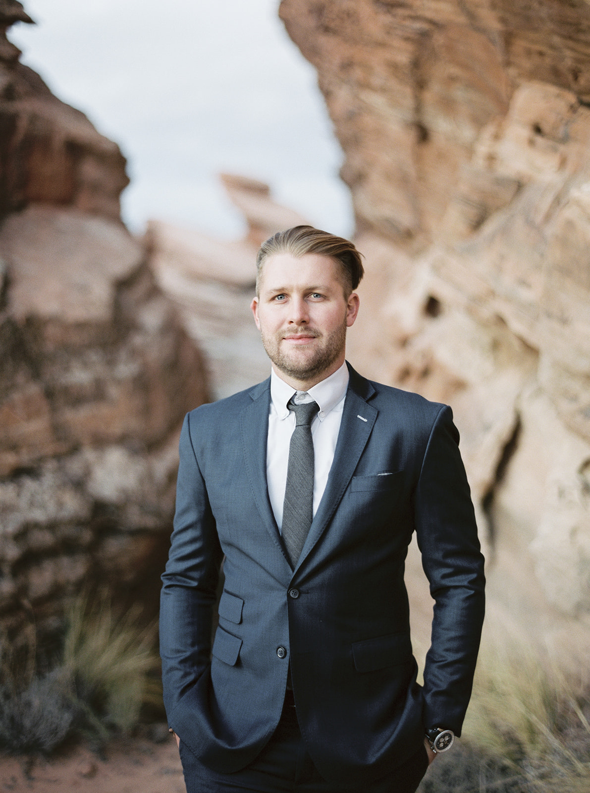 Groom in Zion National Park on his Elopement day. 