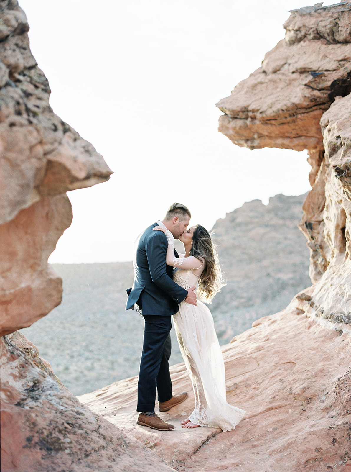 bride and groom kissing during their zion national park elopement 
