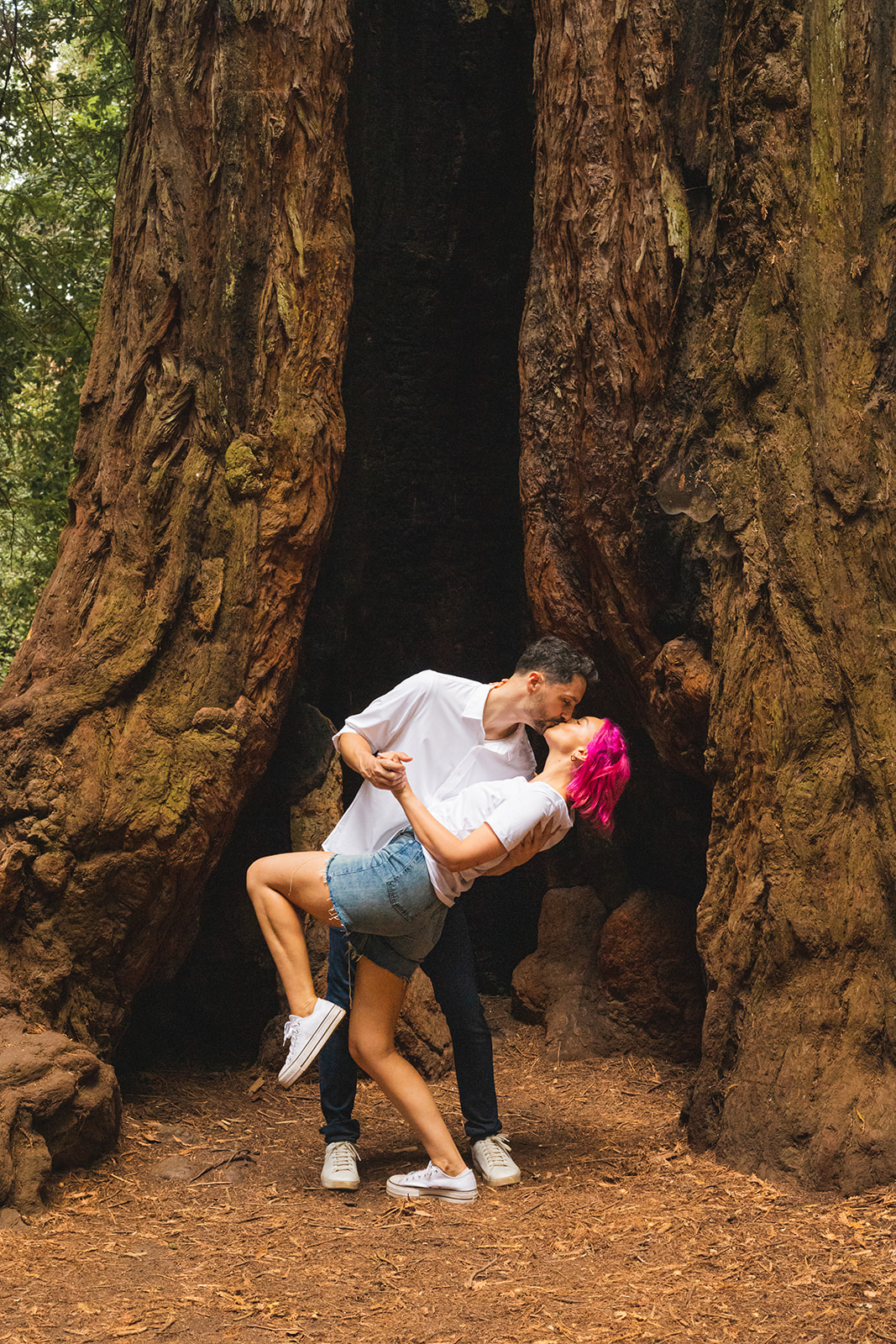couple dances in the redwoods