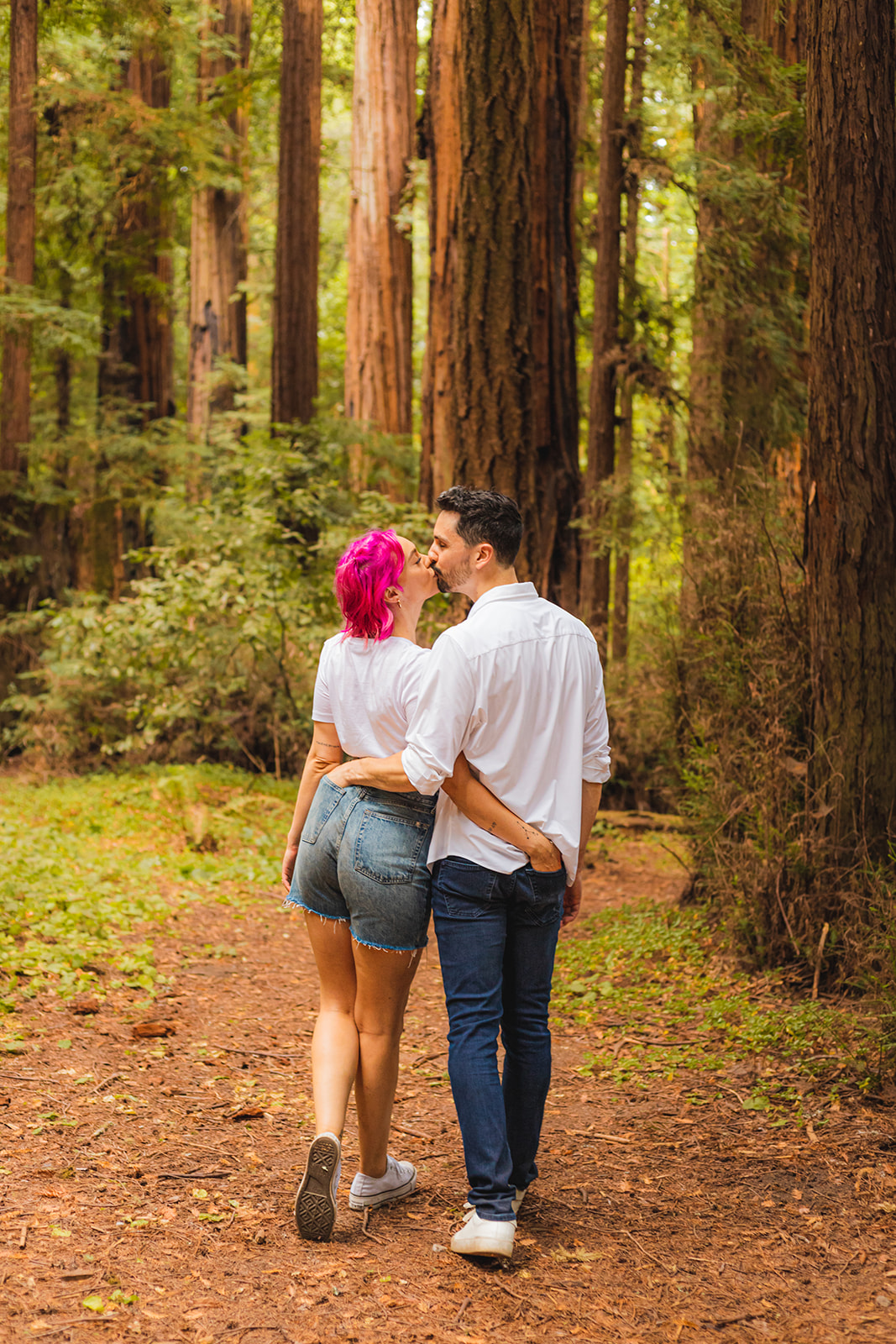 couple in the redwoods pink hair