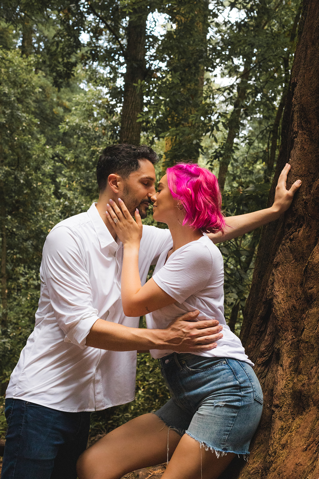 intimate moment in the redwood forest
