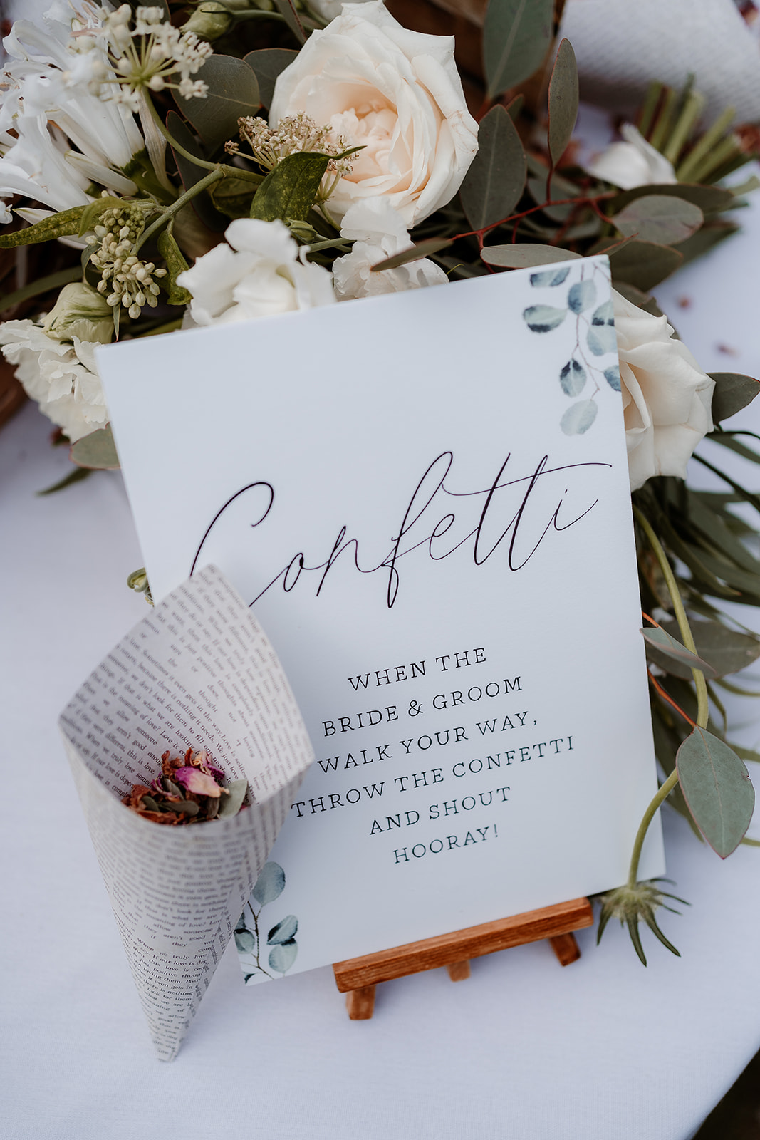 Sign for confetti throw at a Sandy Cove Hotel wedding