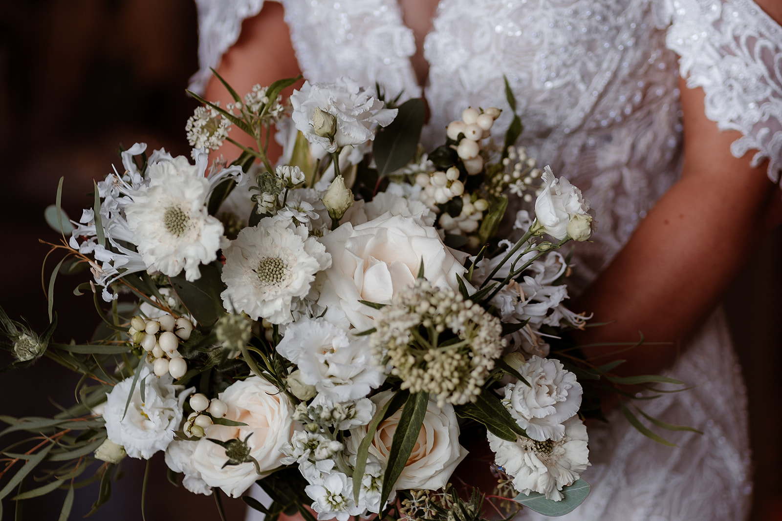 White floral bridal bouquet at a Sandy Cove Hotel wedding