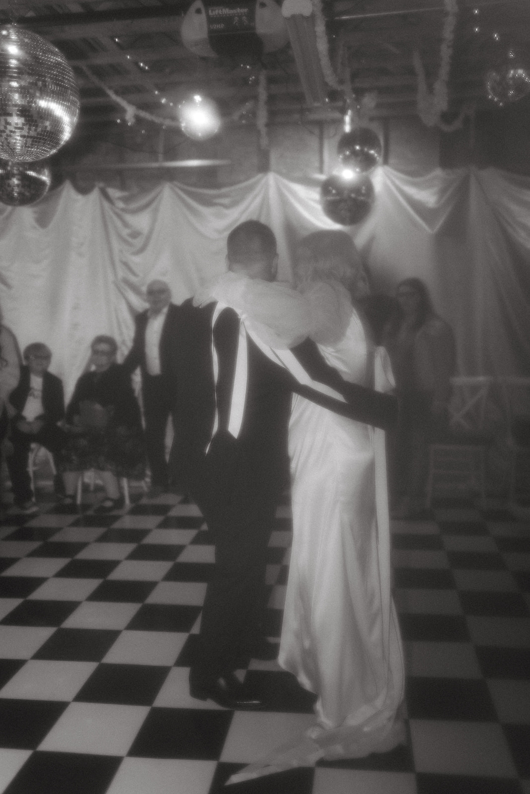 black and white vintage dancing wedding photo
