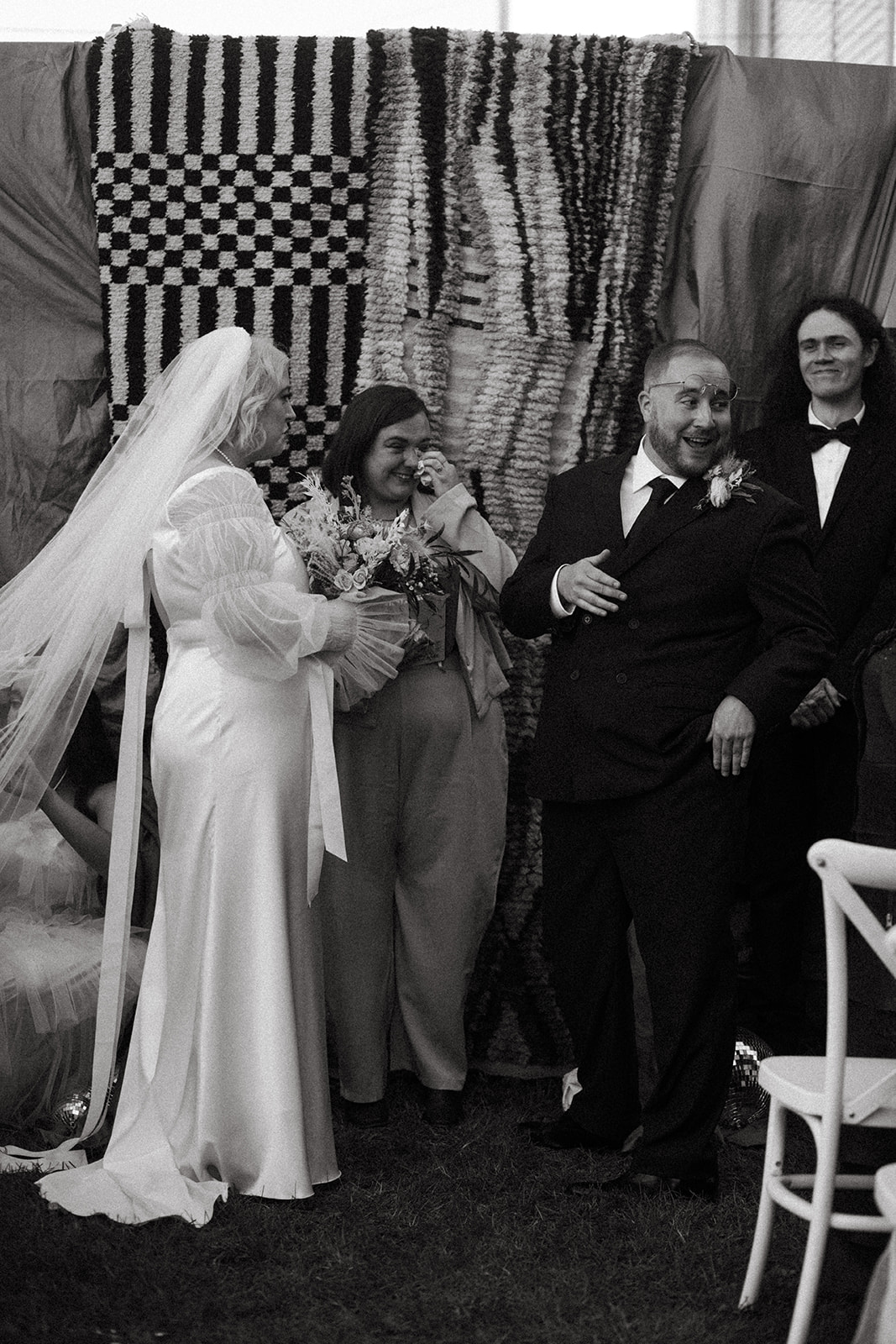candid black white wedding ceremony photo