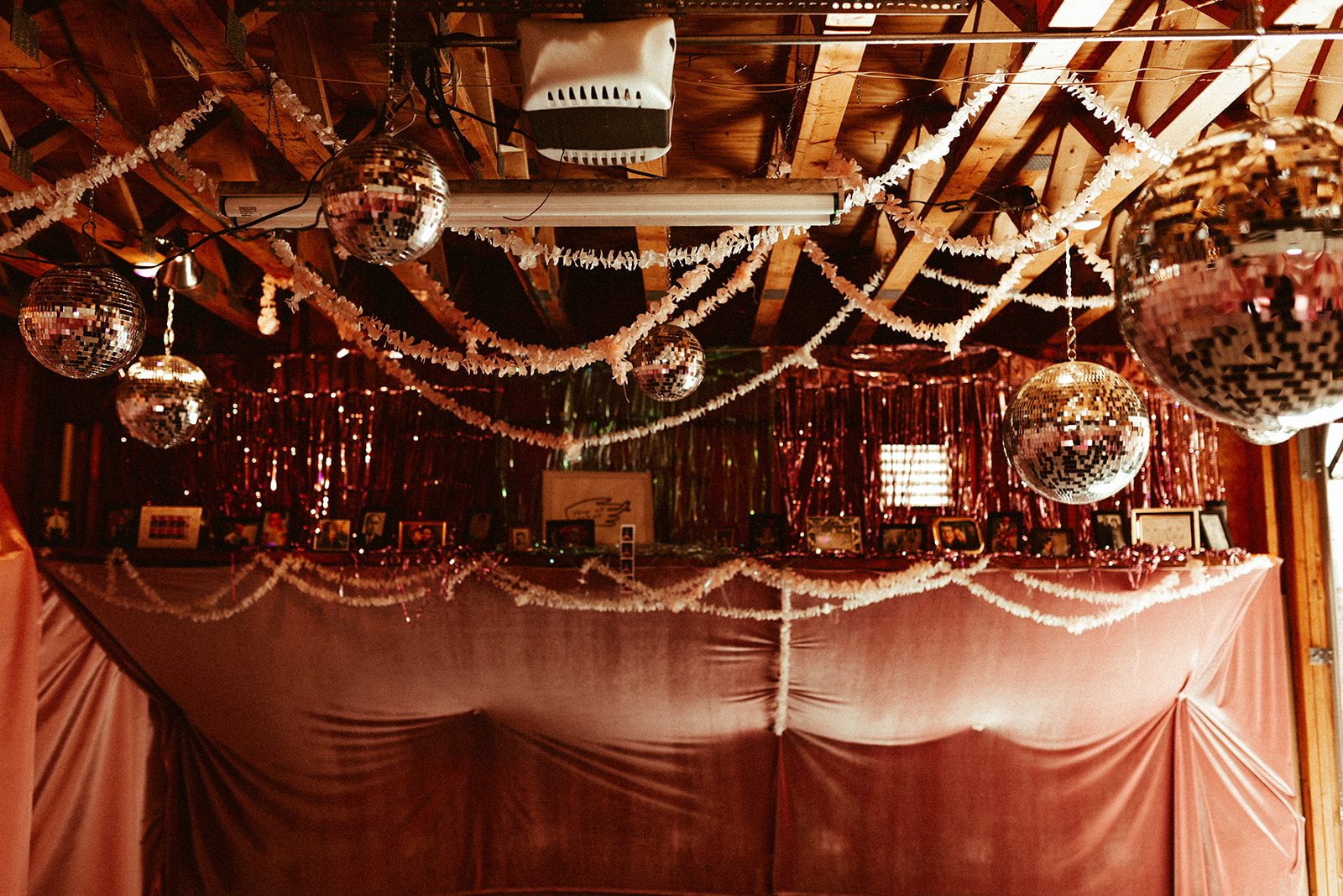 garage turned into a disco wedding