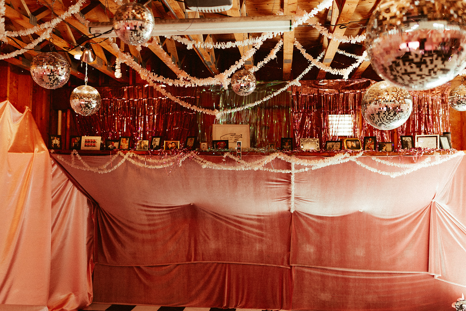 pink velvet wedding backdrop for chicago disco wedding