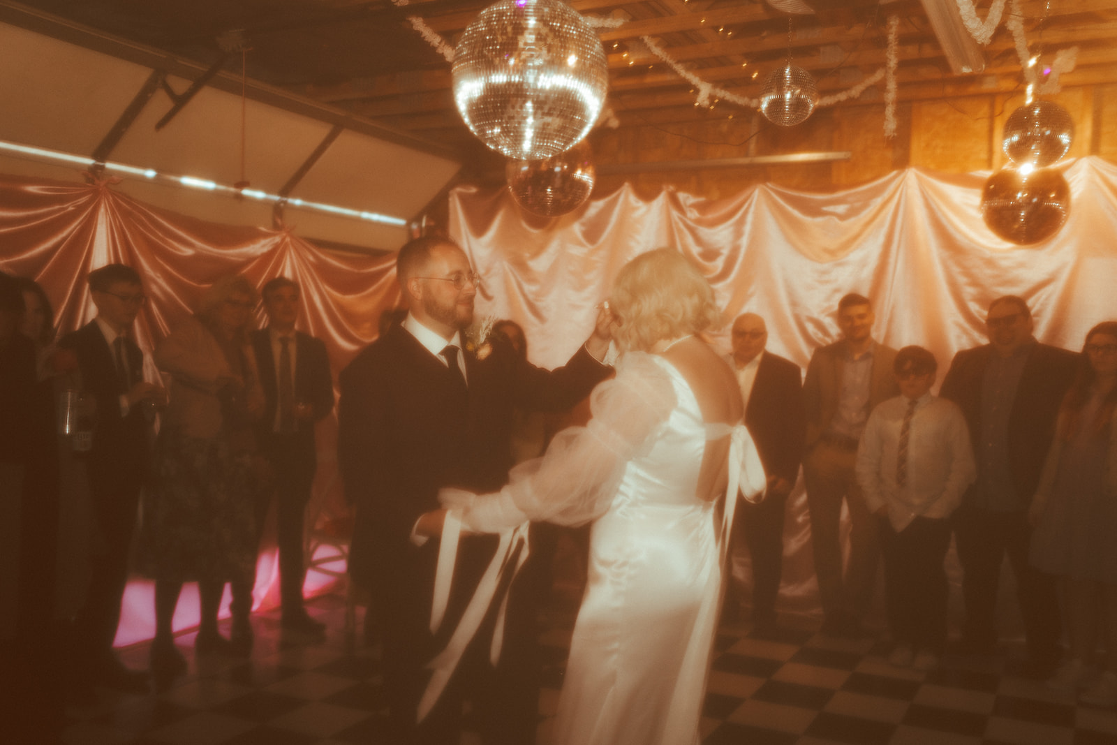 vintage film dancing disco wedding photo