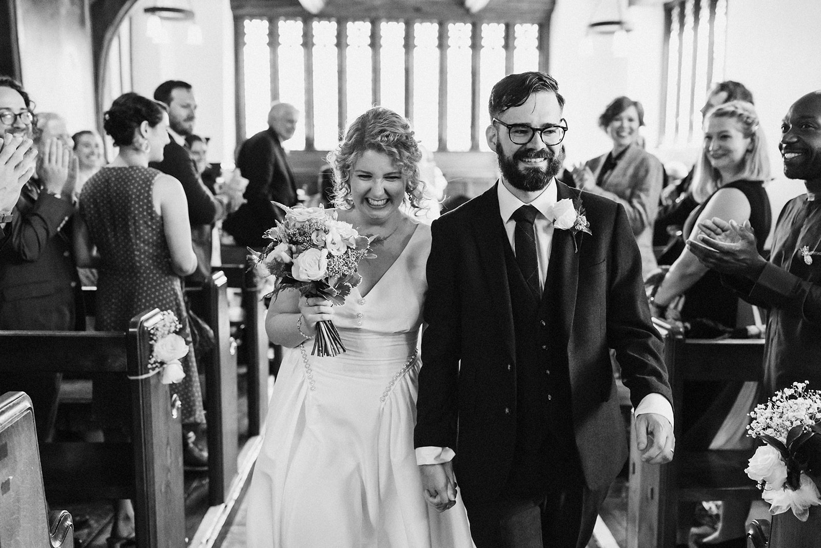 black and white photo of leaving the ceremony 